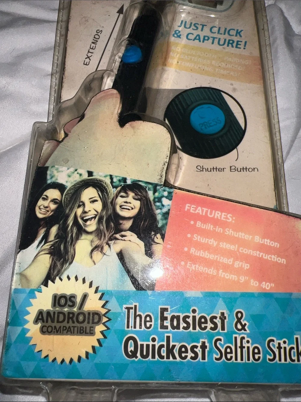 Universal Selfie Stick with Bluetooth Shutter — Black and Blue